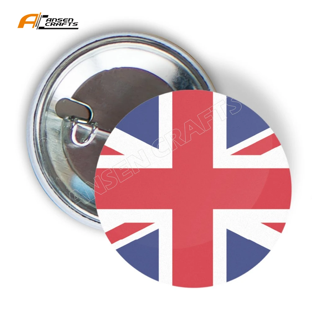 

United Kingdom UK Four Pack of Flag Pin Back Badge Buttons 2.25-inch Round Great Britain Button pin, Pantone color