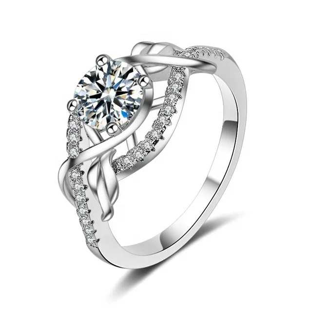

Zirconia Fashion Rings for women Silver Hollow Big Crystal Ring female Wedding engagement rings jewelry