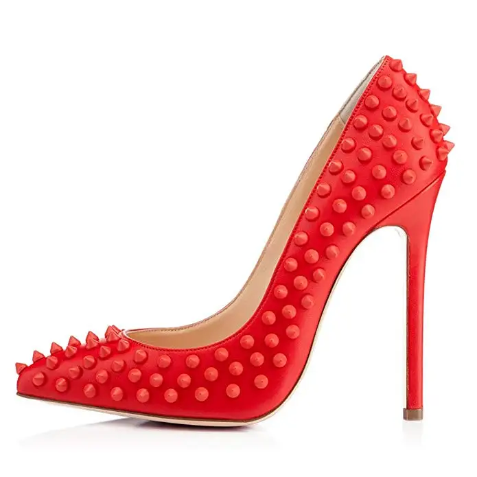 

Plus Size Pointed Toe Chaussure Femme High Heels Red Rivet Bride Wedding Shoes For Women