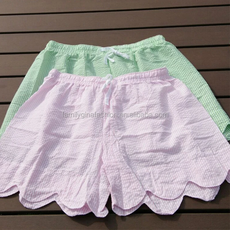 

Wholesale Monogrammed Breathable Seersucker Scallop Lounge Shorts, As pics show