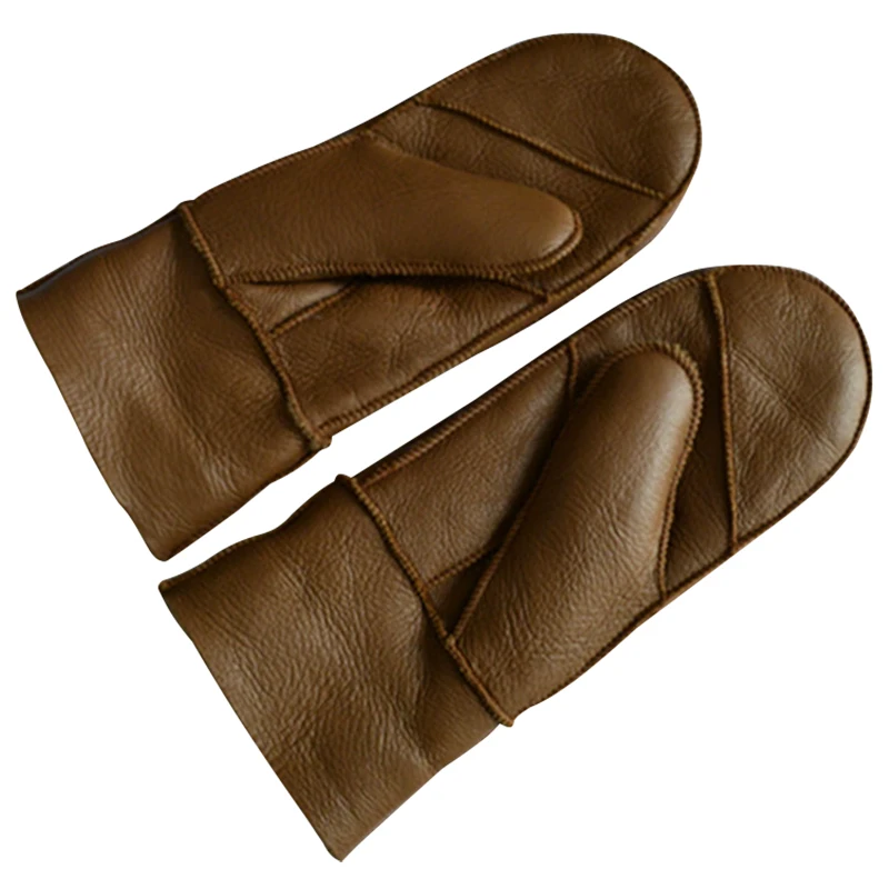 Fur Mittens Womens Sheepskin Leather Fur Lined Gloves For Winter Fully