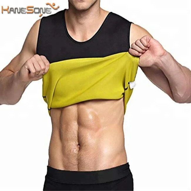

Hot Sweat Workout Tank Top suit fit slim slimming sauna vest for men, Black+yellow