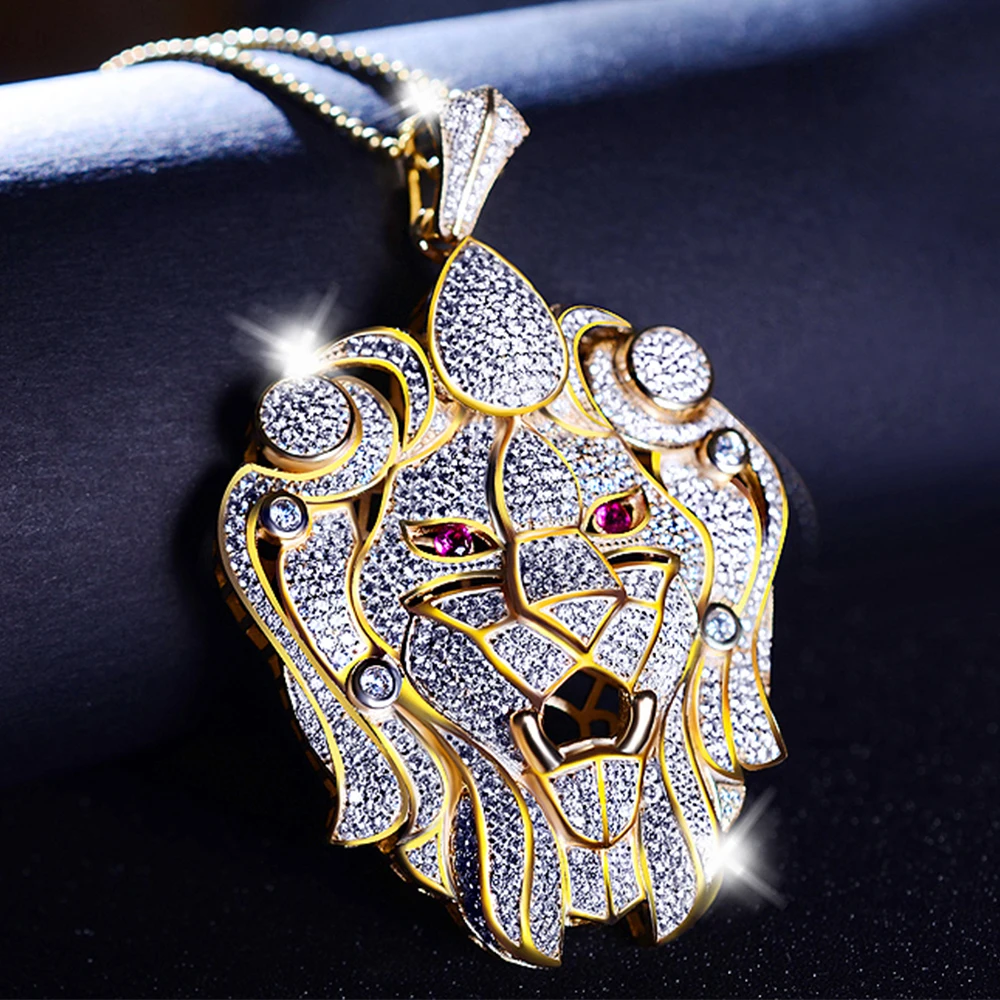 批发真正的镀金银首饰狮子头吊坠 - buy 狮子头吊坠,动物项链吊坠