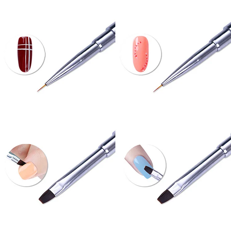 Double Head Nail Art Lining Painting Brush Flat Gel Brush With 7mm Lining Tip Two Sides Double