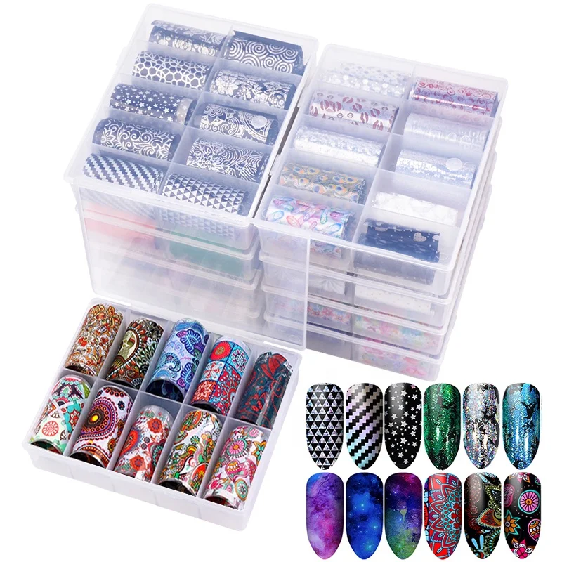 Misscheering New Design 4cm Width Flower Laser Leopard Nail Foil Transfer Paper Roll Set