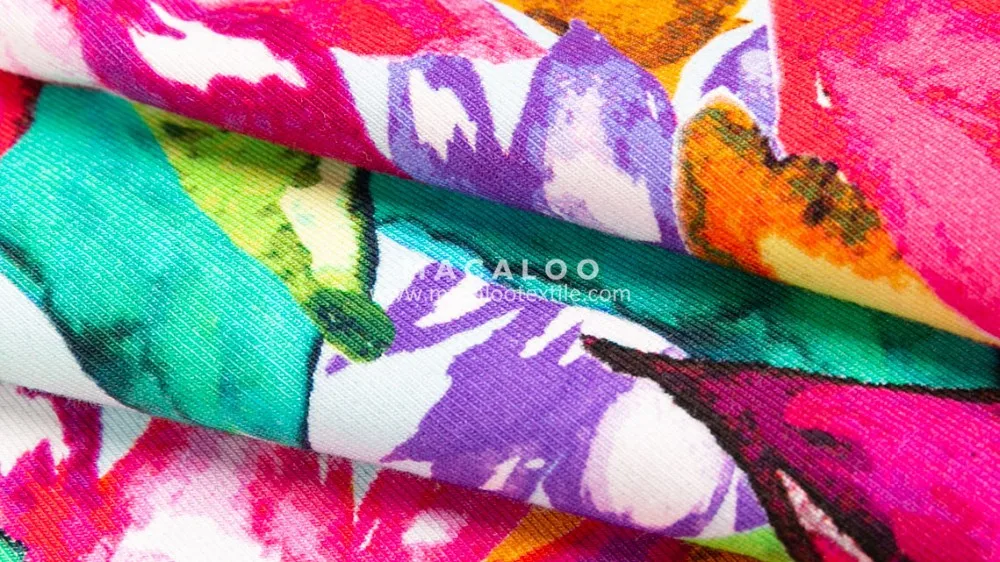 Flower printed cotton spandex knit customized printing fabric