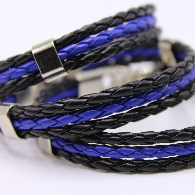 

Blue LeatherThin Blue Line Paracord Bracelet USA America Support Lives Police Matter Survival Bangle bracelet