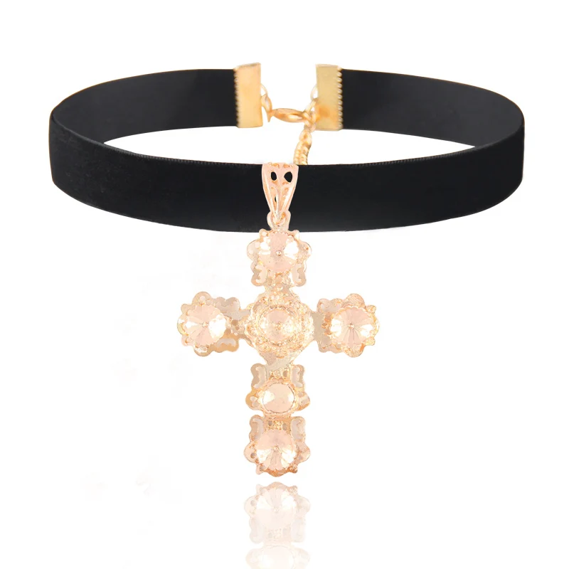 

Wholesale New jewelry Black Velvet Choker Cross Pendant Necklace for women