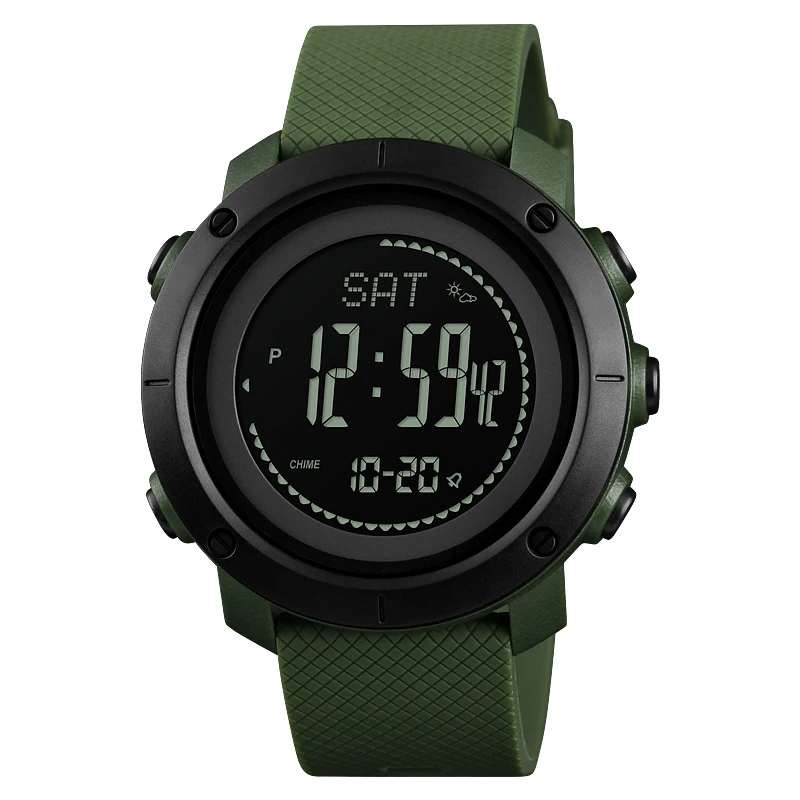

Multifunctional Outdoor Thermometer Wrist Watch Compass Digital Sports Watch Women Pedometer Countdown Watch, Black and army green