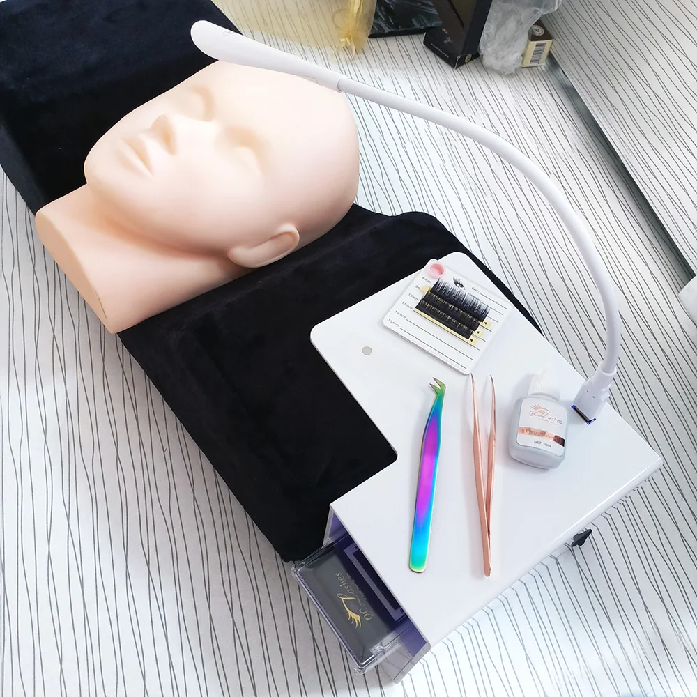 

Hot sellers white acrylic eyelash pillow display stand with LED for eyelash shop