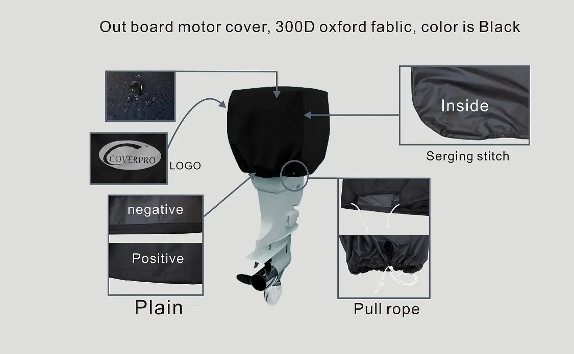 Universal Trailerable Outboard Boat Motor Engine Cover 200-300 Hp, Black