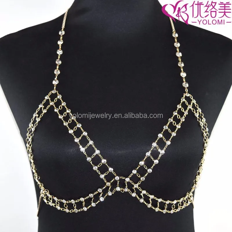 

Harness Bra Chains Rhinestone Bra Body Chain Jewelry Crystal Body Chain Top Bra Harness Body Jewelry 0304B02, Gold & silver
