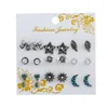 Punk style multi style suit star moon bow tie earrings 9 pairs earrings set
