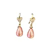 Shell material drop pink cultured white pear earrings Mosaic Jack diamond Women Jewelry electric rose gold