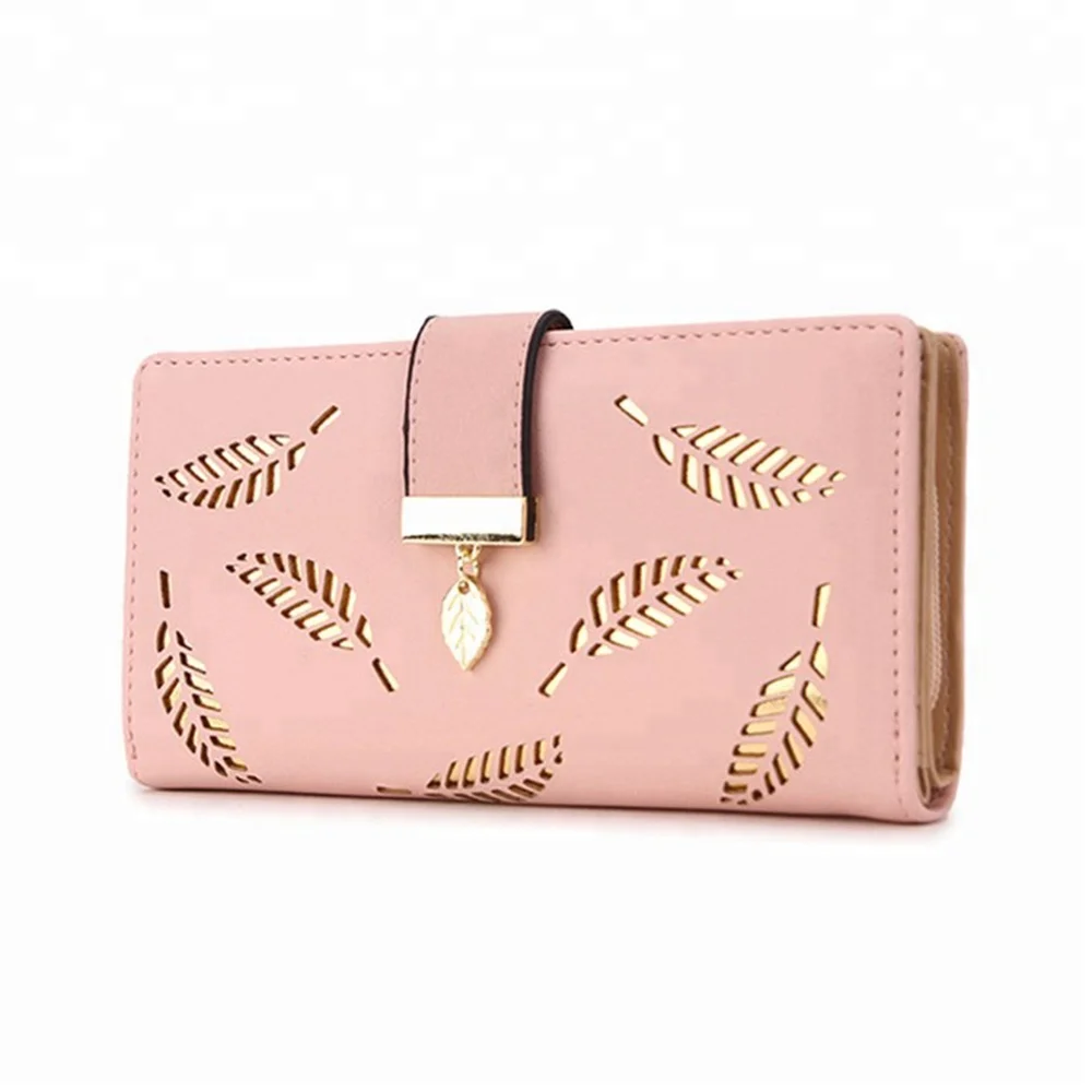 2019 тенденция дизайнер выдалбливают золотой лист розовый кожаный бумажник женщин