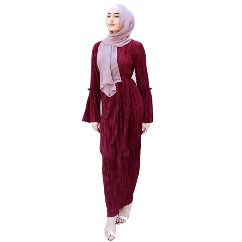 

New Fashion Women Pleated Mandarin Sleeve Maxi Dress, Black;beige;wine red;coffee;purple