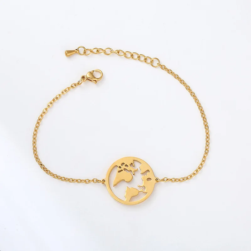

Fashion Dainty World Map Bracelet Earth Wanderlust Bracelet Travel Inspirational World Charm Map Earth Bracelet, Silver;gold;rose gold