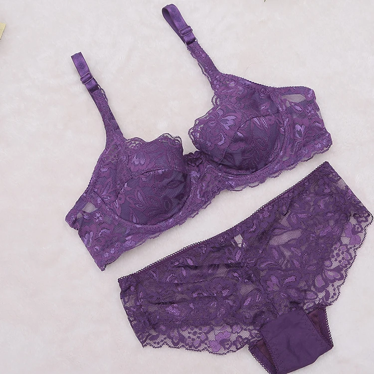 新设计性感透明蕾丝内衣套装净胸罩内裤