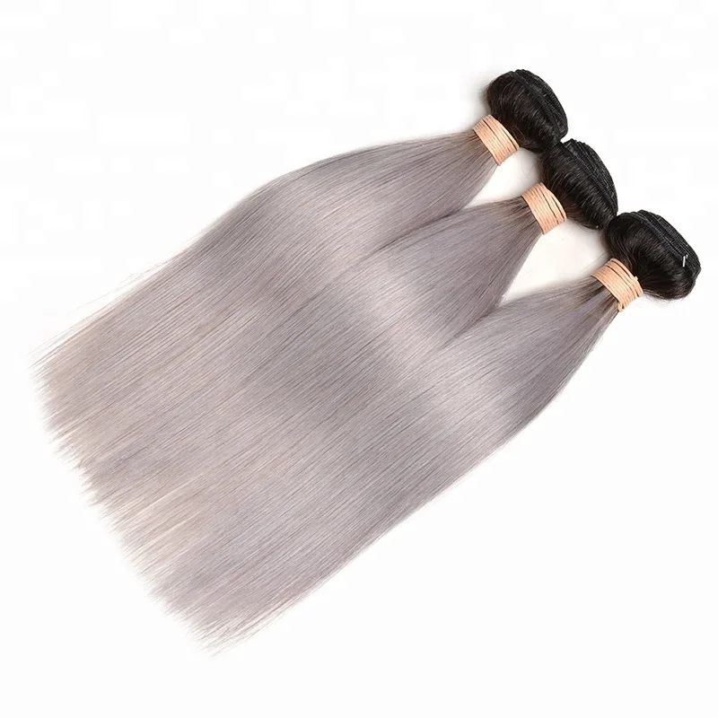 

AliExpress Straight Wave Ombre Brazilian 1B Gray Human Hair Weaving bundles in stock Machine Double Weft Hair Extension