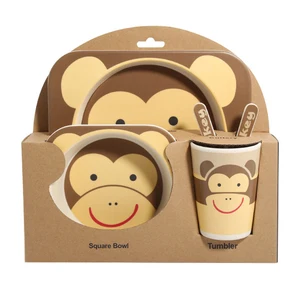 Image of Good Price Food Standard Bamboo Fiber Baby Biodegradable Plates Kids Dinnerware Sets