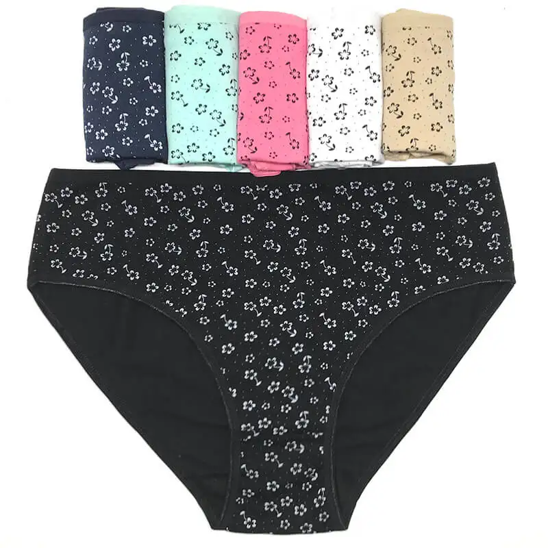 

Yun Meng Ni Underwear 2019 New Design Big Size 2XL 3XL 4XL Cute Flower Printing Cotton Ladies Panties, Black,nude,green,white,navy,watermelon red