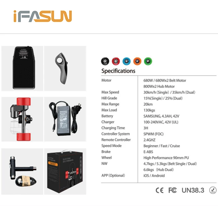 
iFasun Hangzhou Factory adult e longboard parts battery powered DIY electric skateboard kit with belt motor 