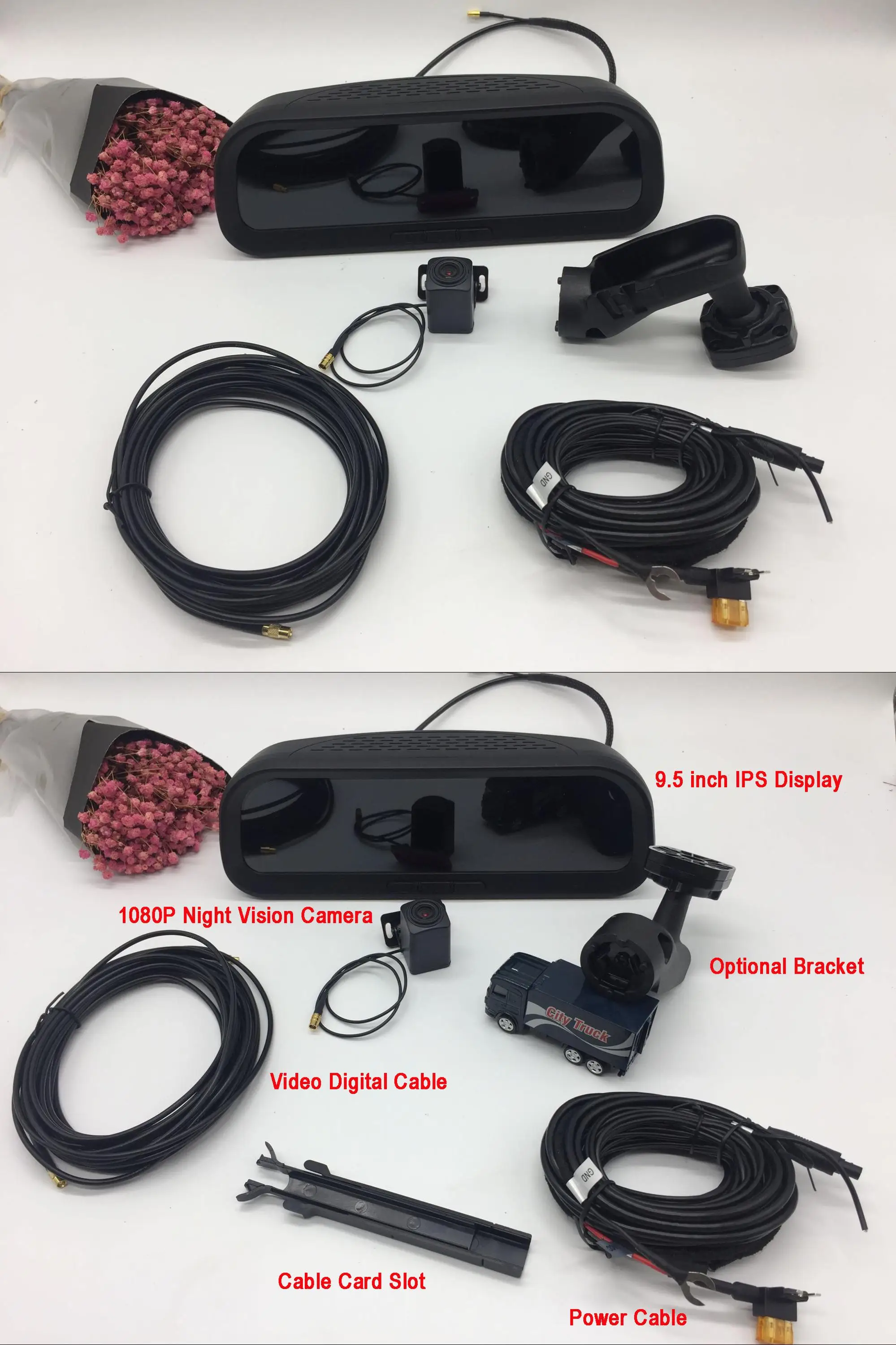 9.5 Inch Display Rearview Mirror Spy Camera With Backup Camera Display