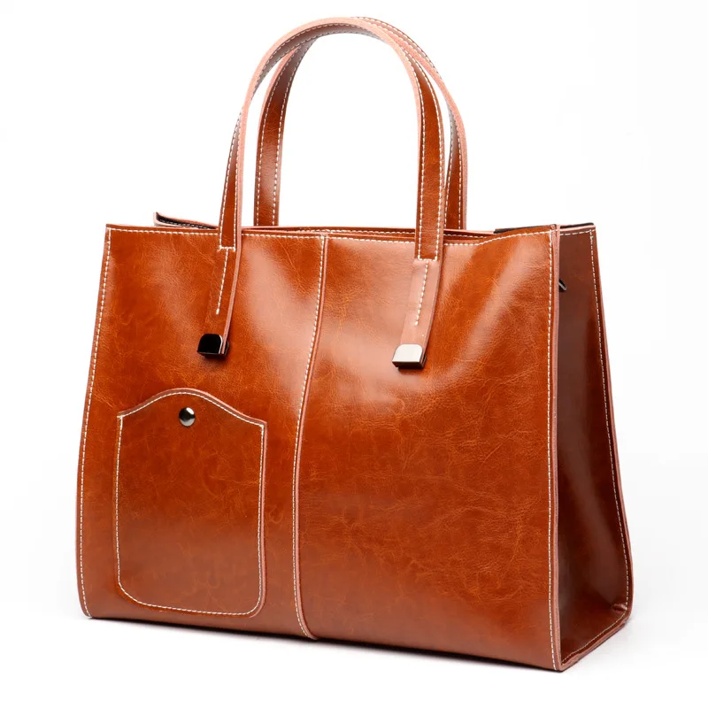

Hot Selling 2021 Lady Popular Handbag Vintage Genuine Leather Bags Large Capacity Ladies Tote Hand Bags
