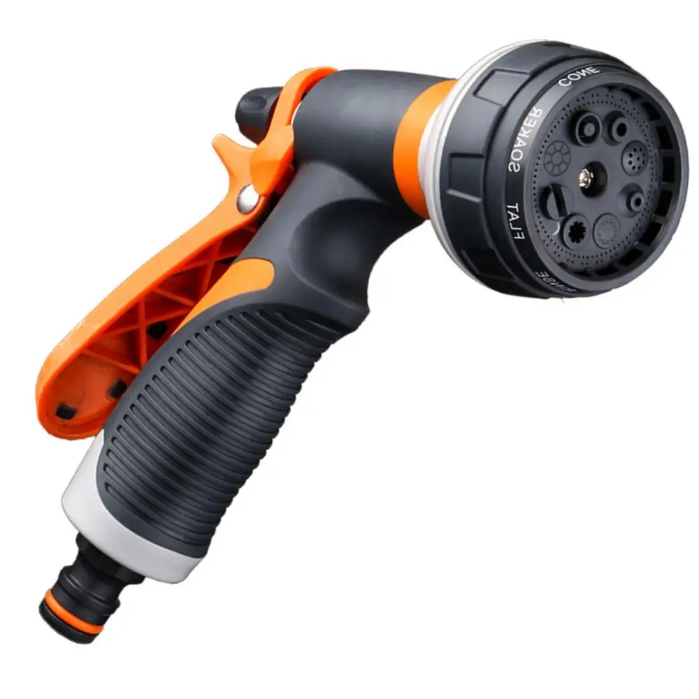 

Plastic 8 pattern garden water spray gun for lawn irrigation, Orange and gray