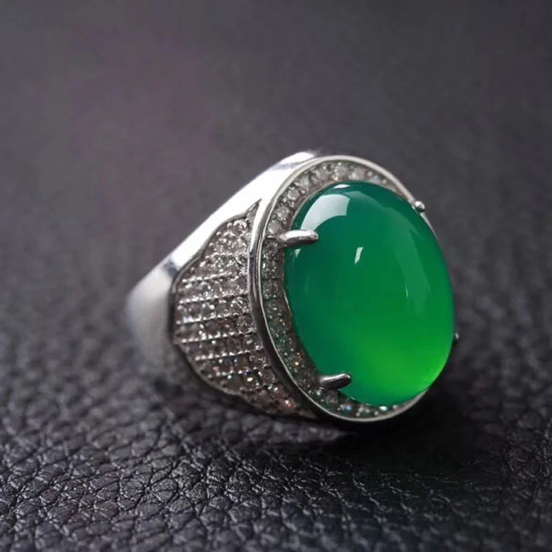 Green gemstone 925 sterling silver jade ring jewelry wholesale gemstone ring for men