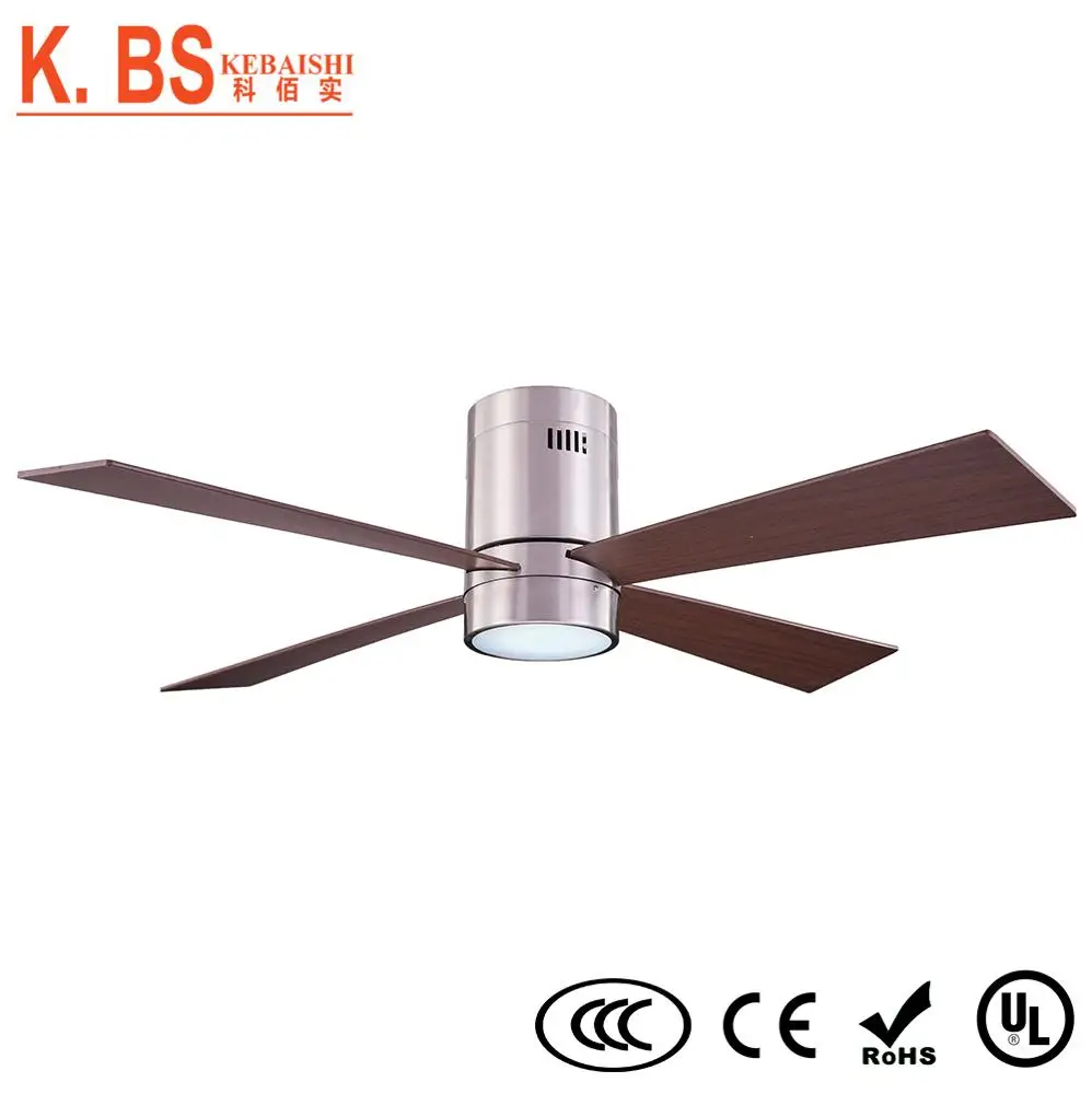 High Quality Brushed Nickel Flush Mount Remote Control Ceiling Mounted Fan With Light