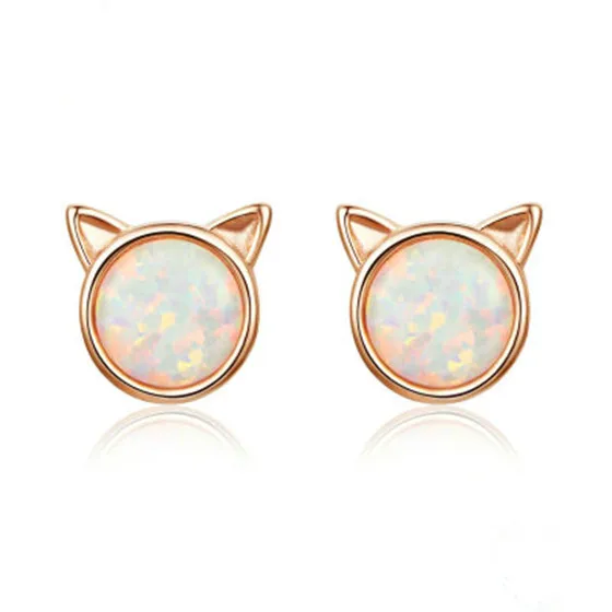 

Custom Synthetic Fire Opal 925 Sterling Silver Cat Head Stud Earrings
