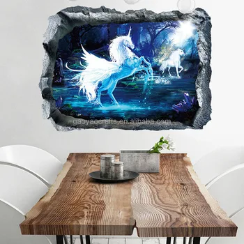 3d Effect Window Unicorn Horse Wall Stickers For Kids Rooms Living Room Bedroom Wall Decal Art Poster Mural Sofa Wall Decoration Buy 3d Effect