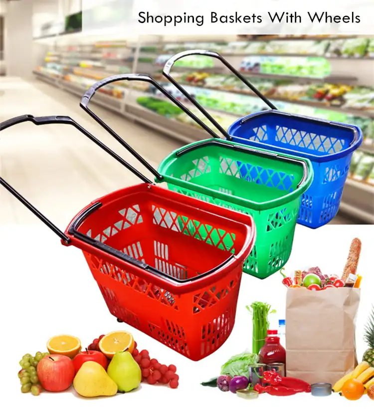 Supermarket Plastic Rolling Basket With Wheels For Shopping Wheelie Shopping Basket Buy