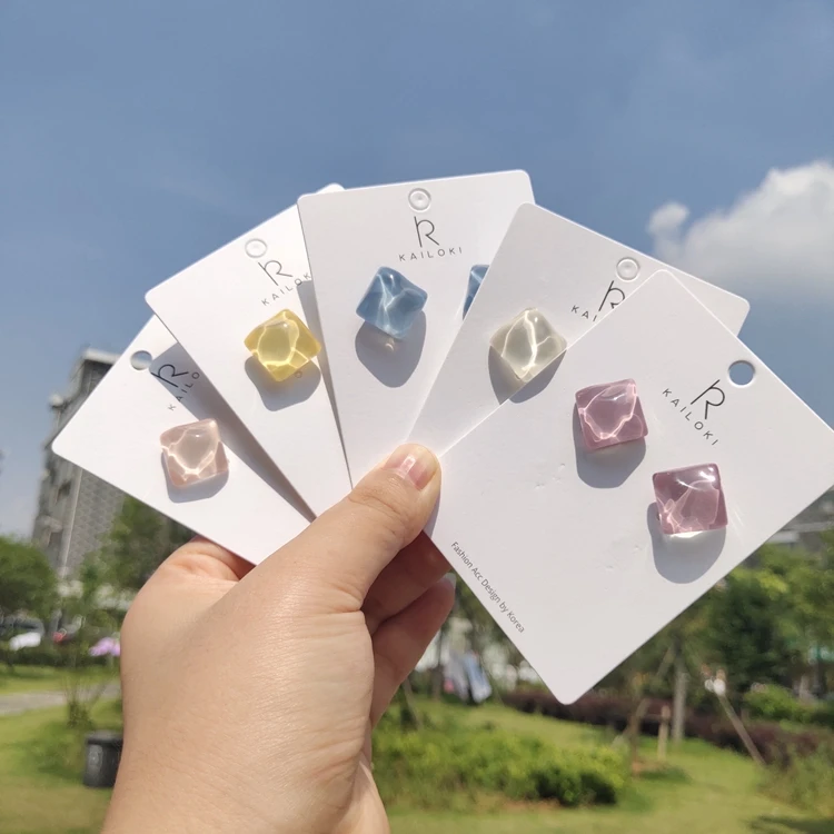 SHE014 Spring and summer dress versatile jewelry Square Acrylic small stud earrings 925silver needle earring korean jewelry