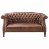 Vintage Chesterfield Aged Leather Loveseat Seattle Sofa