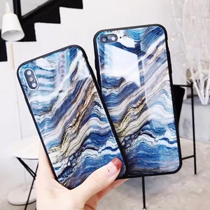2019 Custom Glossy Marble Phone Case for iPhone X TPU Tempered Glass Anti-explosion Mobile Phone Shell 8 7 6 6s Plus for i Phone