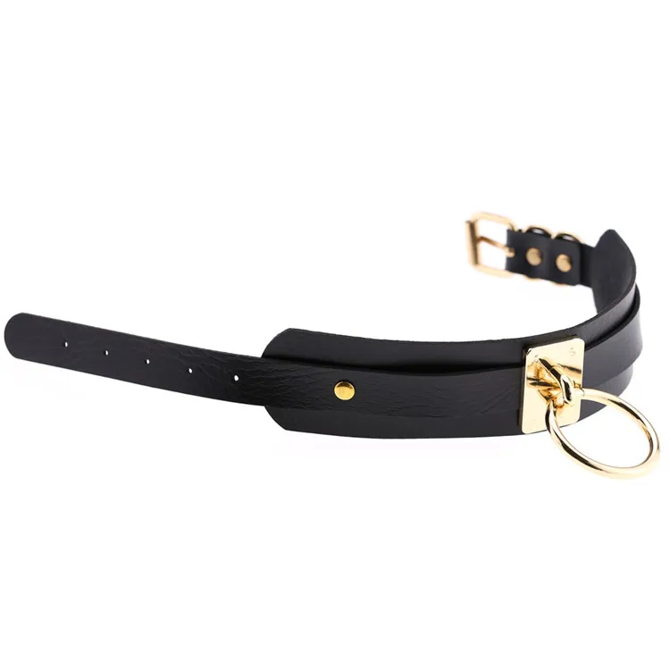 Pu Choker Necklace Fetish O Round Metal Gold Leather Collar Bdsm ...