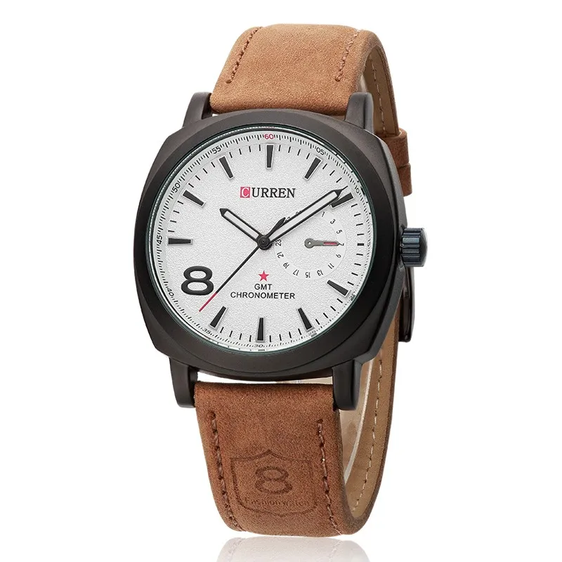 top sell men clock curren  genuine leather band japanese movement watch quartz relogio masulino luxury curren 8139 watches men