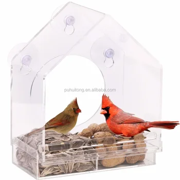 Clear Acrylic Large Window Bird Feeder With Sliding Feed Tray