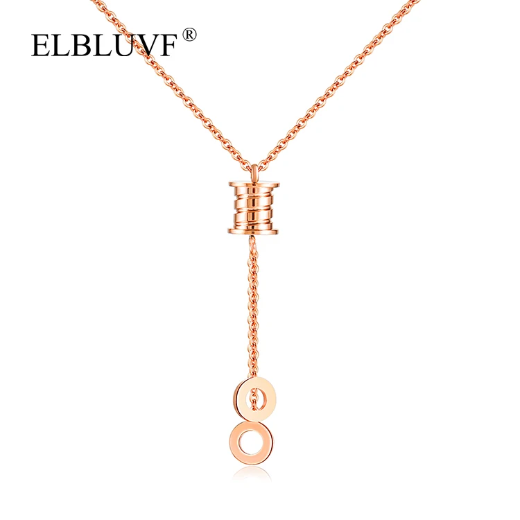 

ELBLUVF Free Shipping Stainless Steel Men Jewelry Circular Ring Shape Tassel Pendant Necklace, Rose gold