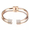 Trendy Rose Gold Stainless Girl Charm Crystal Cuff Spring Bracelet