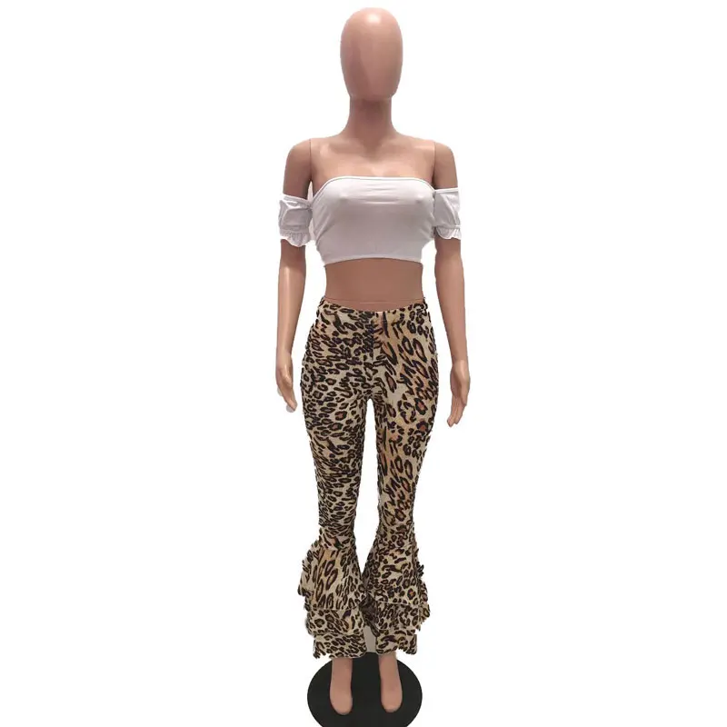 

81022-MX48 fashion leopard print ruffles pants women
