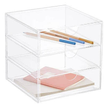 3 Layers Clear Drawer Type Plastic Makeup And Stationery Organizer