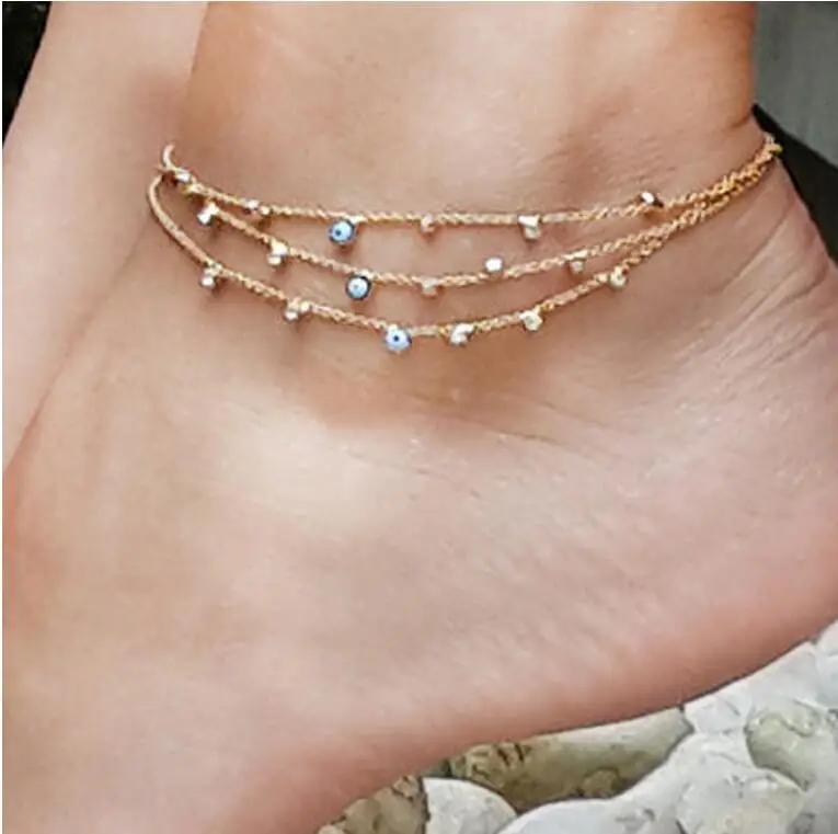 

custom with bead eye dots feet ankle chain for foot jewelry, Gold