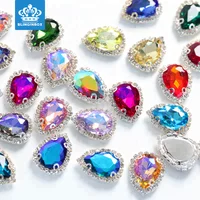 

Mix Color Teardrop Shape AB Colors Glass Sew On Rhinestones With Claw Setting For Garment Accessories