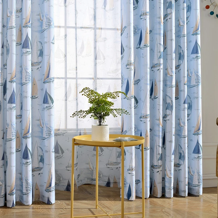 Cheap price new design blue marine style polyester curtains