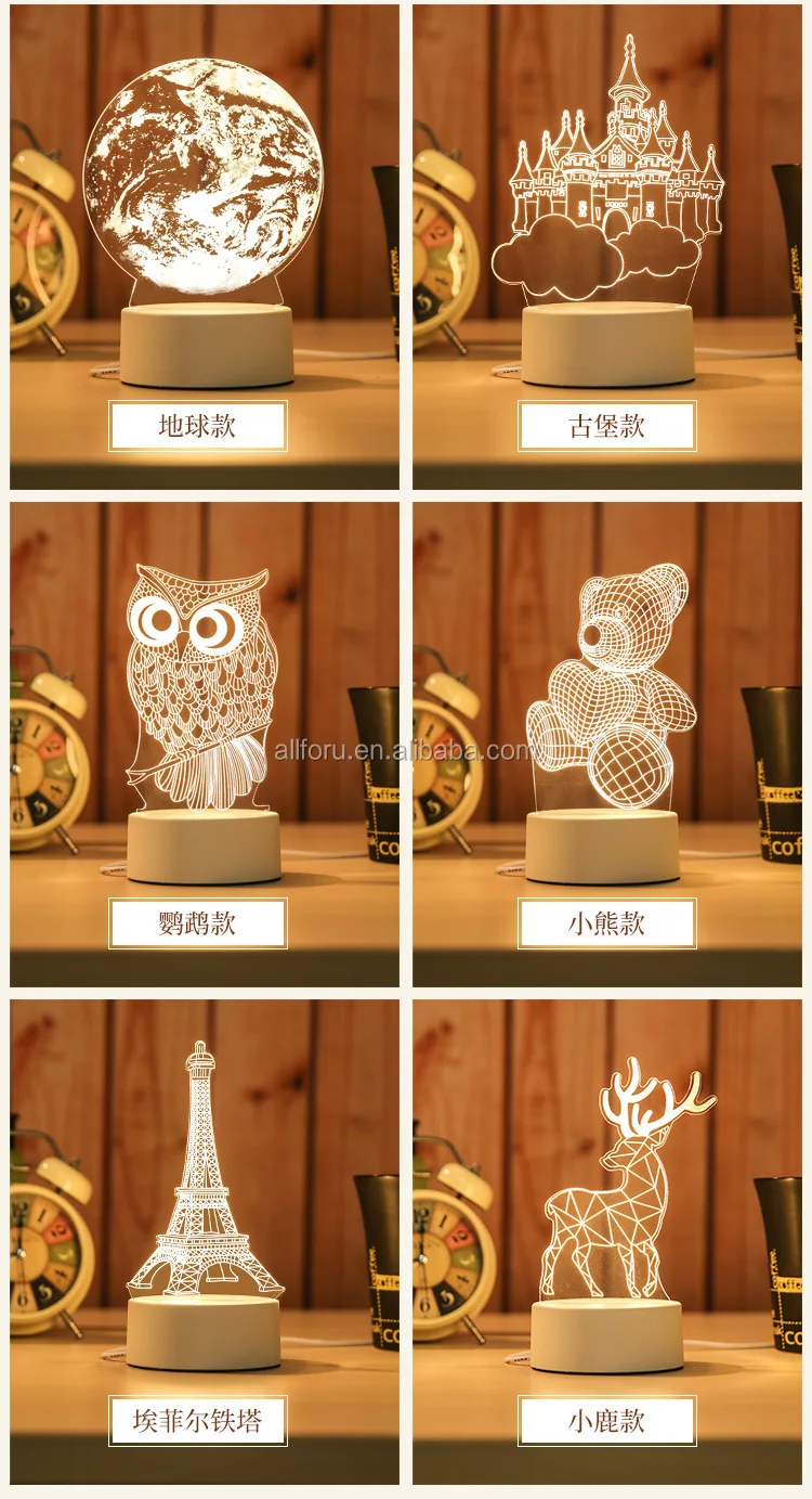 かわいい動物の寝室のベッドサイドランプ3d装飾ライトアクリルテーブルナイトライト Buy テーブルの夜の光 ベッドサイドのランプ デスクライト Product On Alibaba Com
