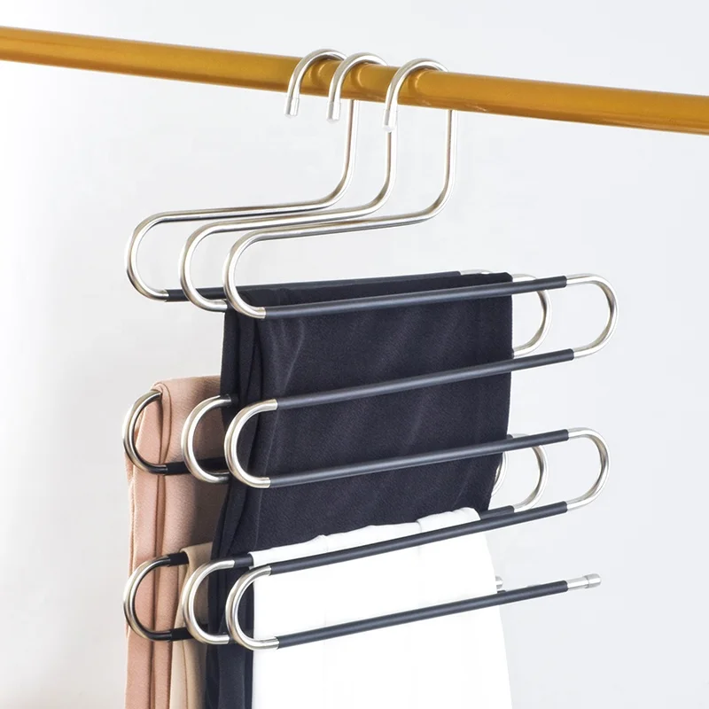 

S Shape Hanger 5 Layers S Hangers Closet Magic Space Saver, Silver & black