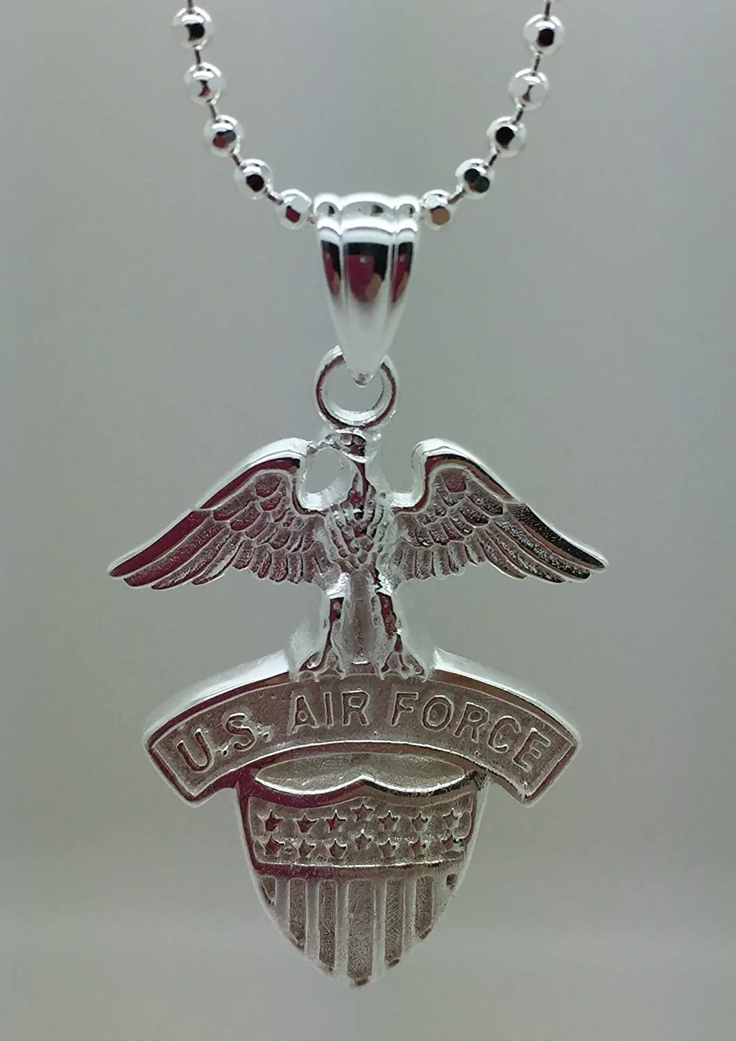 US Air Force .925 Silver Pendant Necklace - Gifts For Men And Women - USAF Military Jewelry - United States Air Force Charm And Chain - USAF Emblem (24" Chain And Pendant, .925 Sterling Silver)